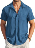 Men's Casual Button Down Shirt with Pocket - Textured Summer Beach Fit