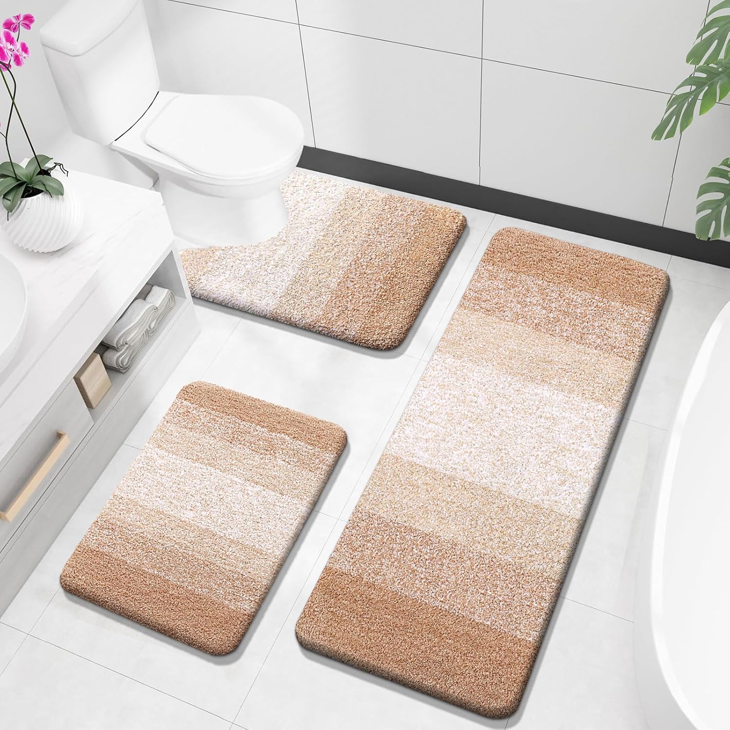 OLANLY Bathroom Rugs Sets 3 Piece for Soft Absorbent Comfort