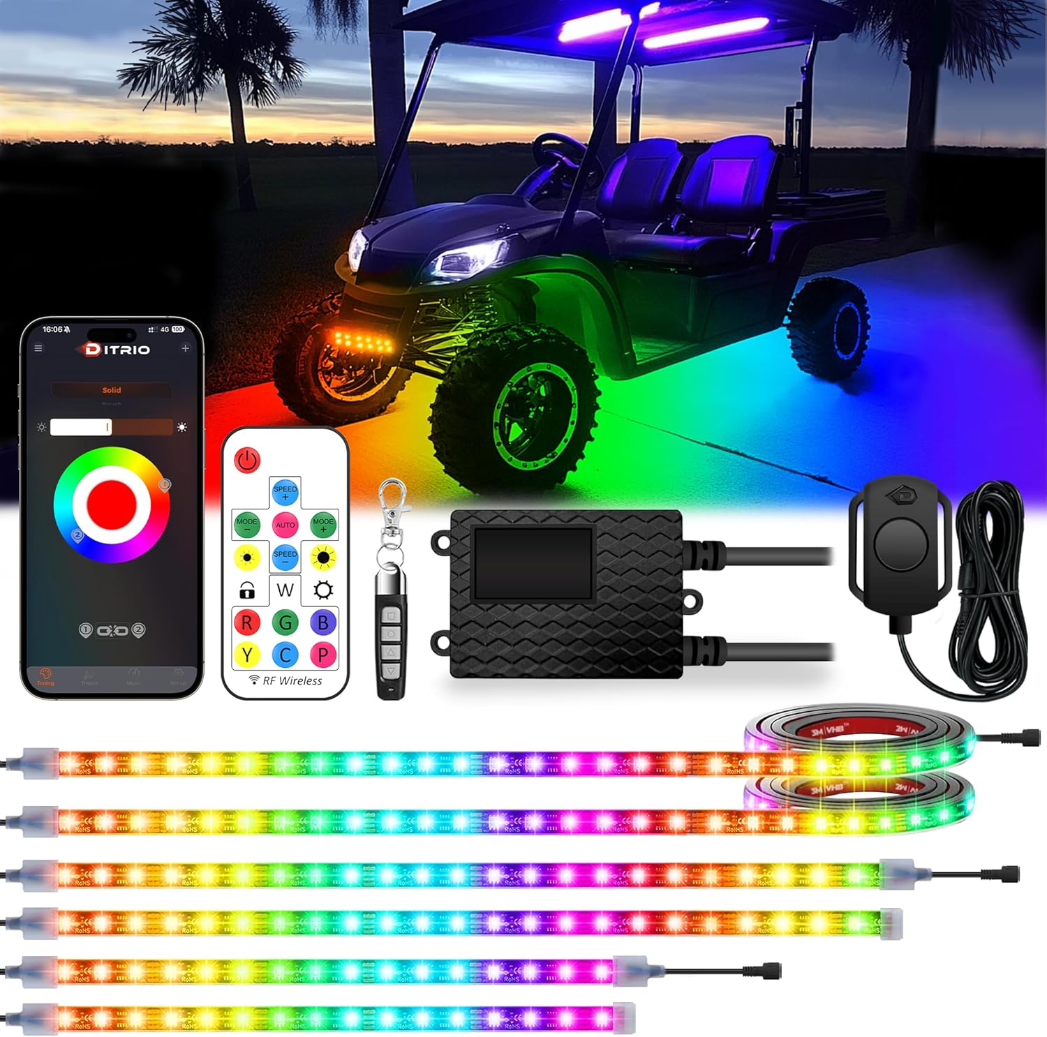 6PCS Golf Cart Lights with RGB Underglow and App Control