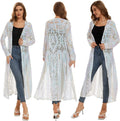 Women's Sequin Cardigan Summer Cover Up Dress - White Sequin Duster