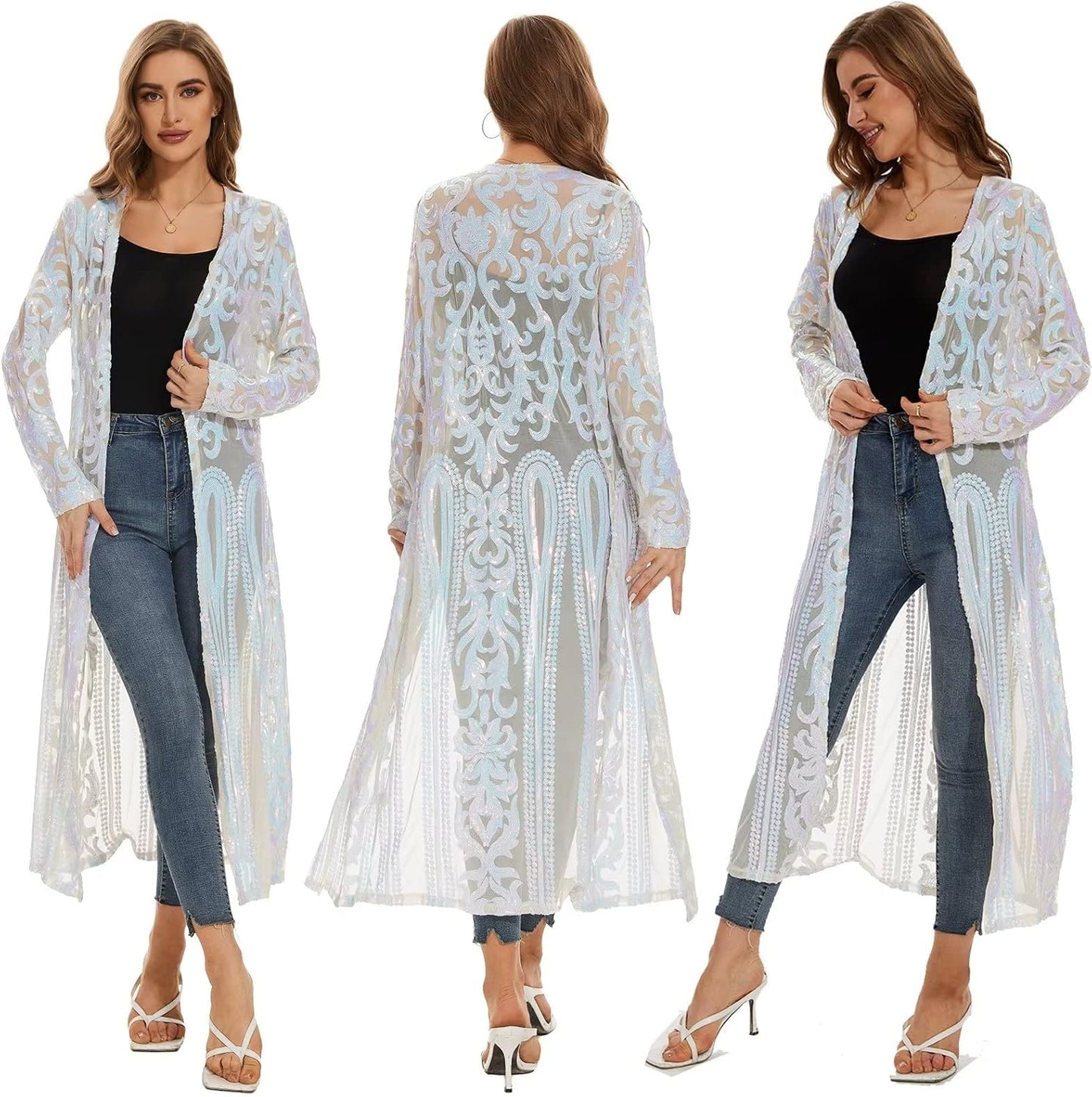 Women's Sequin Cardigan Summer Cover Up Dress for Evening Events
