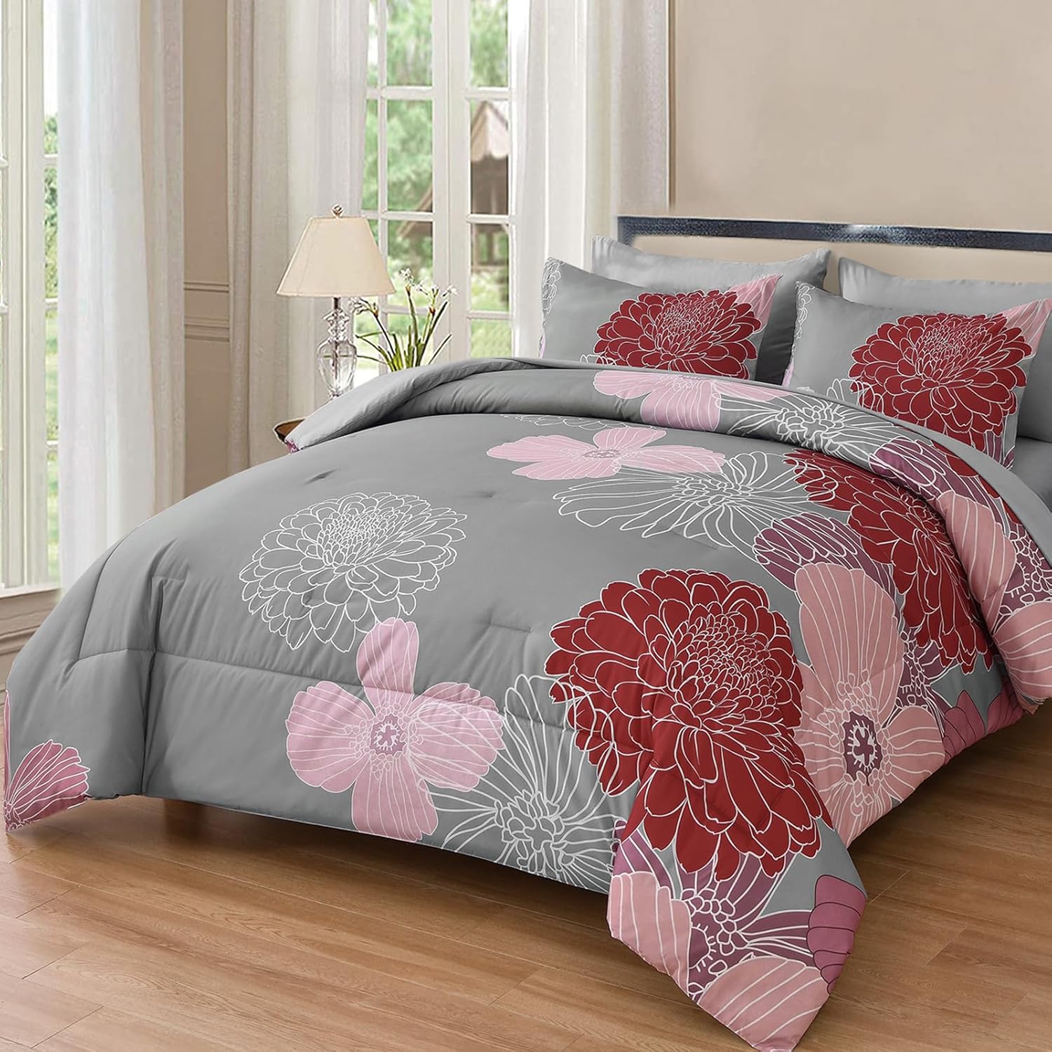 Yiran Bed in a Bag Queen Comforter Set 7 Pieces Floral Design