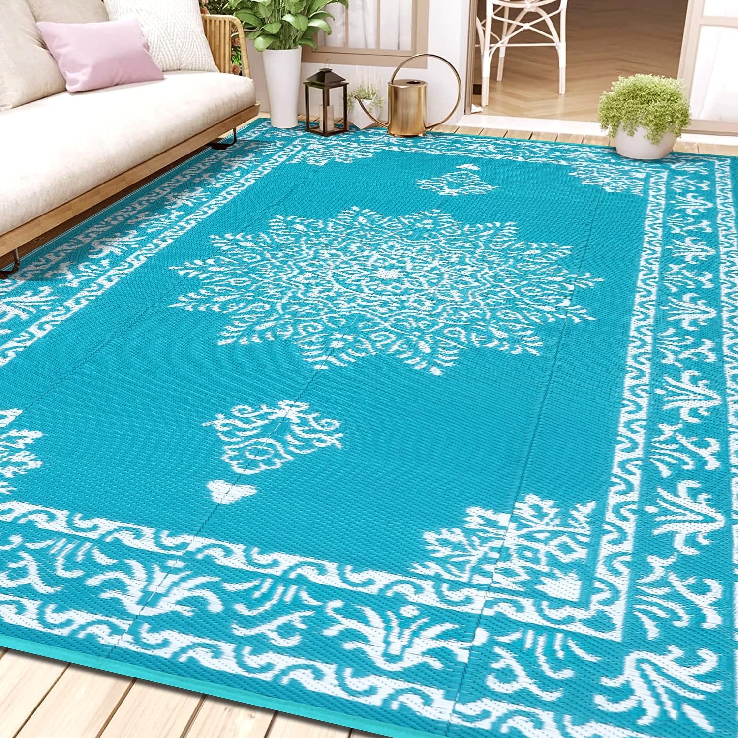 Yamaziot Outdoor Rug 8x10 Ft - Stylish Waterproof Patio Carpet