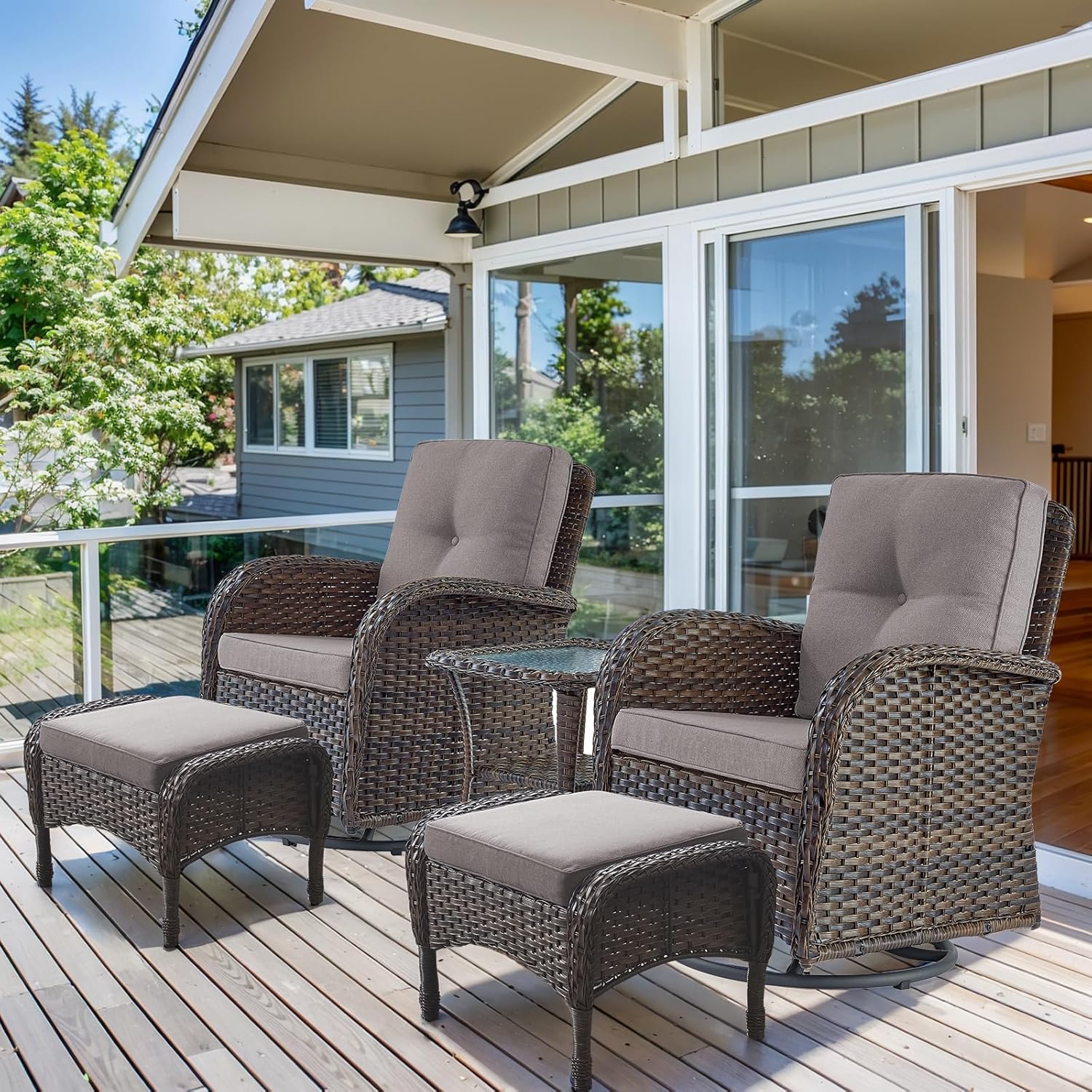HUMMUH 5 Pieces Wicker Patio Furniture Set for Outdoors