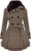 Women's Faux Fur Lapel Double-Breasted Wool Trench Coat - Warm Fit