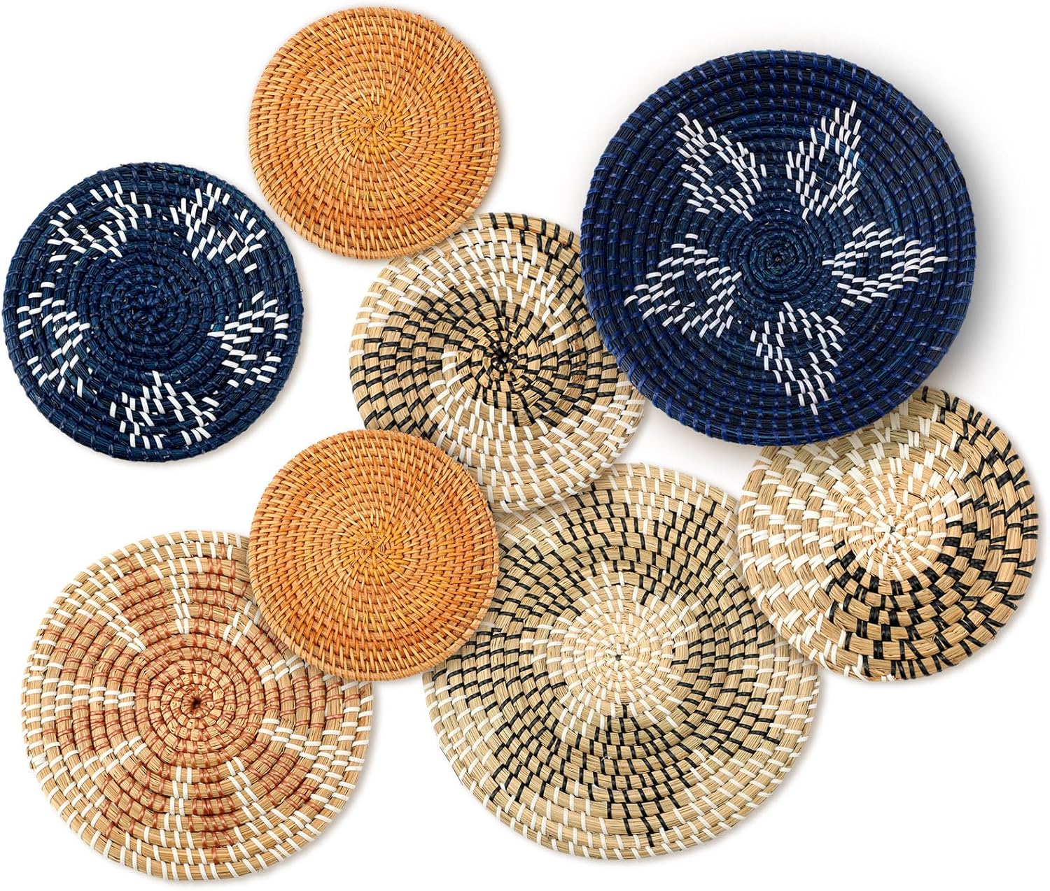 Xuhal Set of 8 Hanging Woven Wall Baskets for Rustic Decor