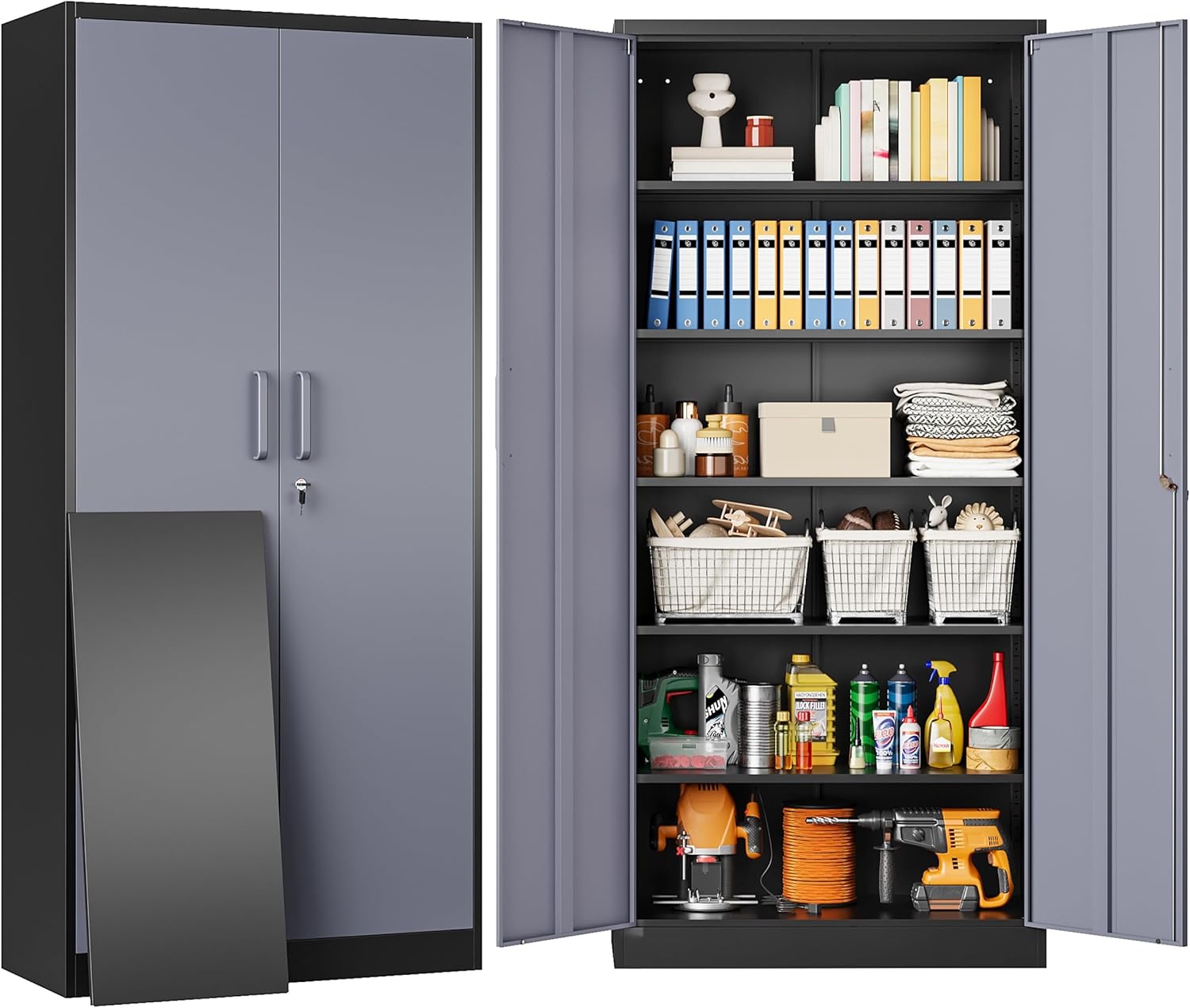 SISESOL Metal Storage Cabinet with 5 Adjustable Shelves for Garage