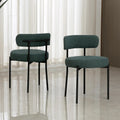 Green Dining Chairs Set of 2 - Mid-Century Modern Curved Boucle Seats