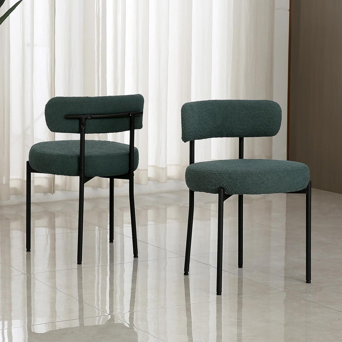 Mid-Century Modern Dining Chairs Set of 2 with Curved Backrest
