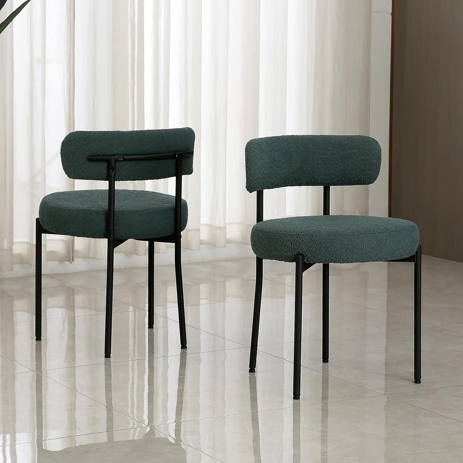 Mid-Century Modern Dining Chairs Set of 2 with Curved Backrest