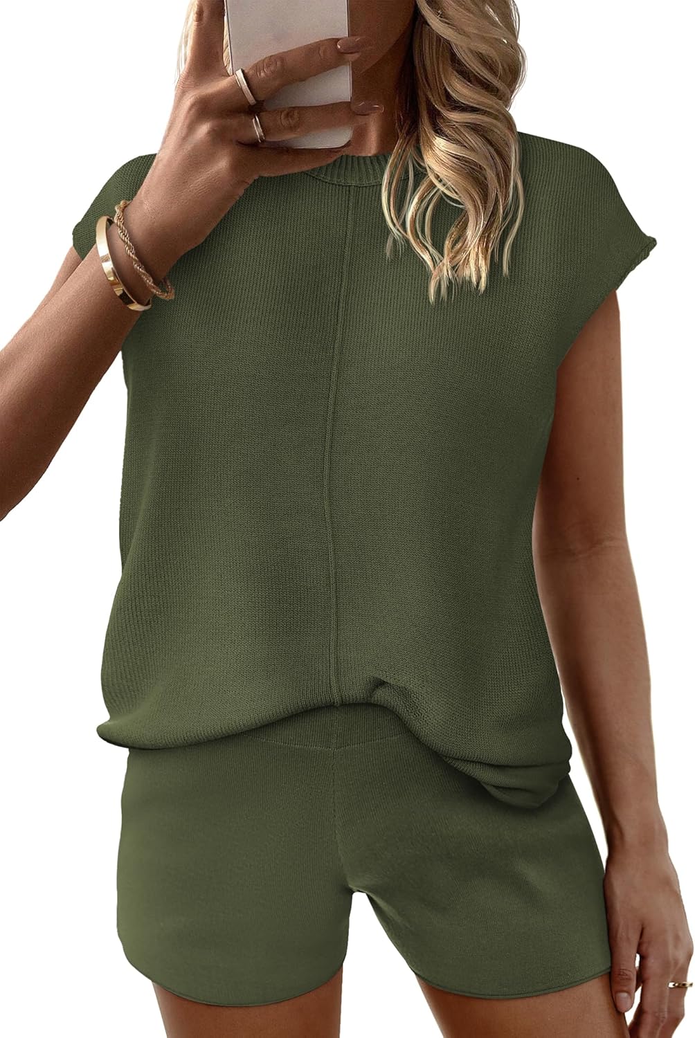 Ekouaer Women's Pajamas Cap Sleeve Knit Lounge Set for Comfort