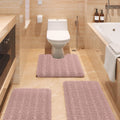 Striped Dusty Pink Bathroom Rug Set 3 Pieces - Ultra Soft Chenille