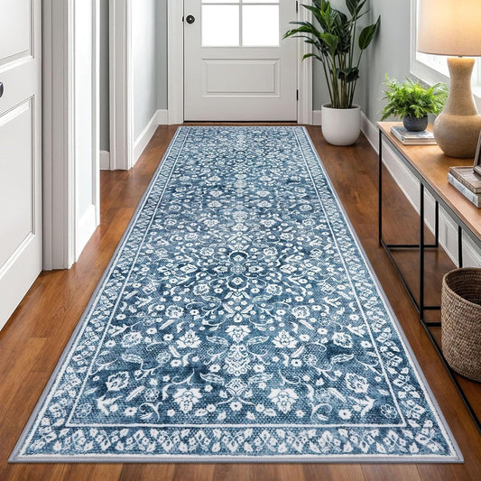 Vintage 3x8 Hallway Rug - Soft Floral Non Slip Runner Rug