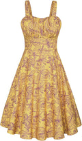 Belle Poque Vintage Sleeveless Floral Ruched A-Line Midi Dress