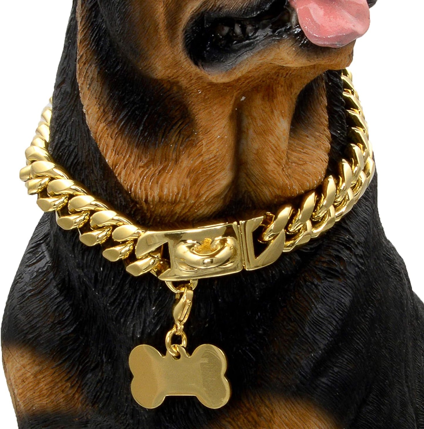 Gold Dog Chain Collar with Secure Buckle for Medium Dogs