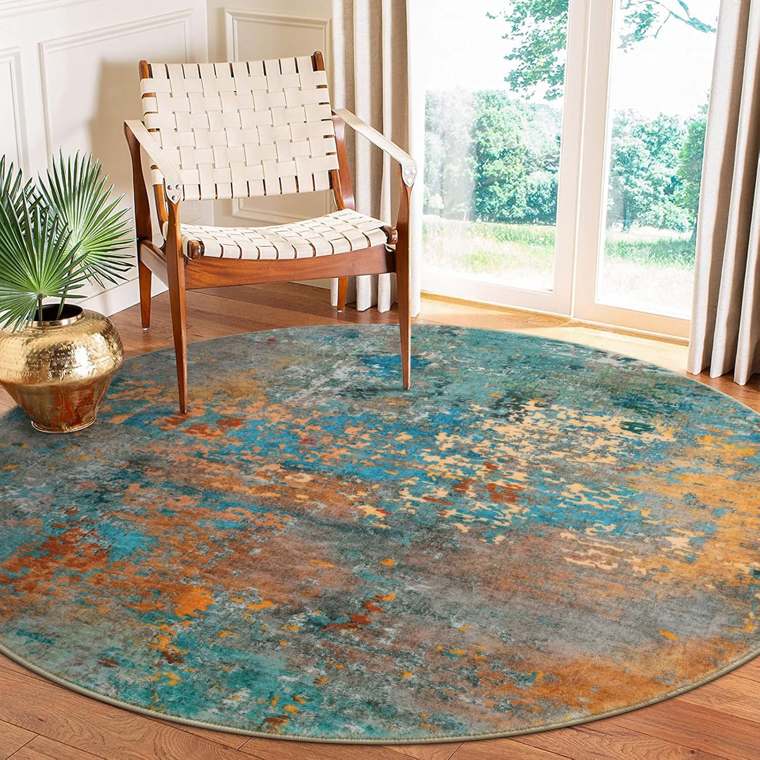 Lahome Modern Abstract 6ft Round Rug for Colorful Living Spaces