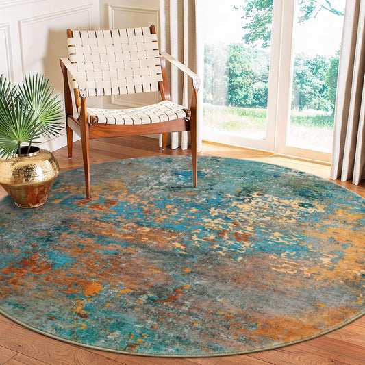 Lahome Modern Abstract 6ft Round Rug for Colorful Living Spaces