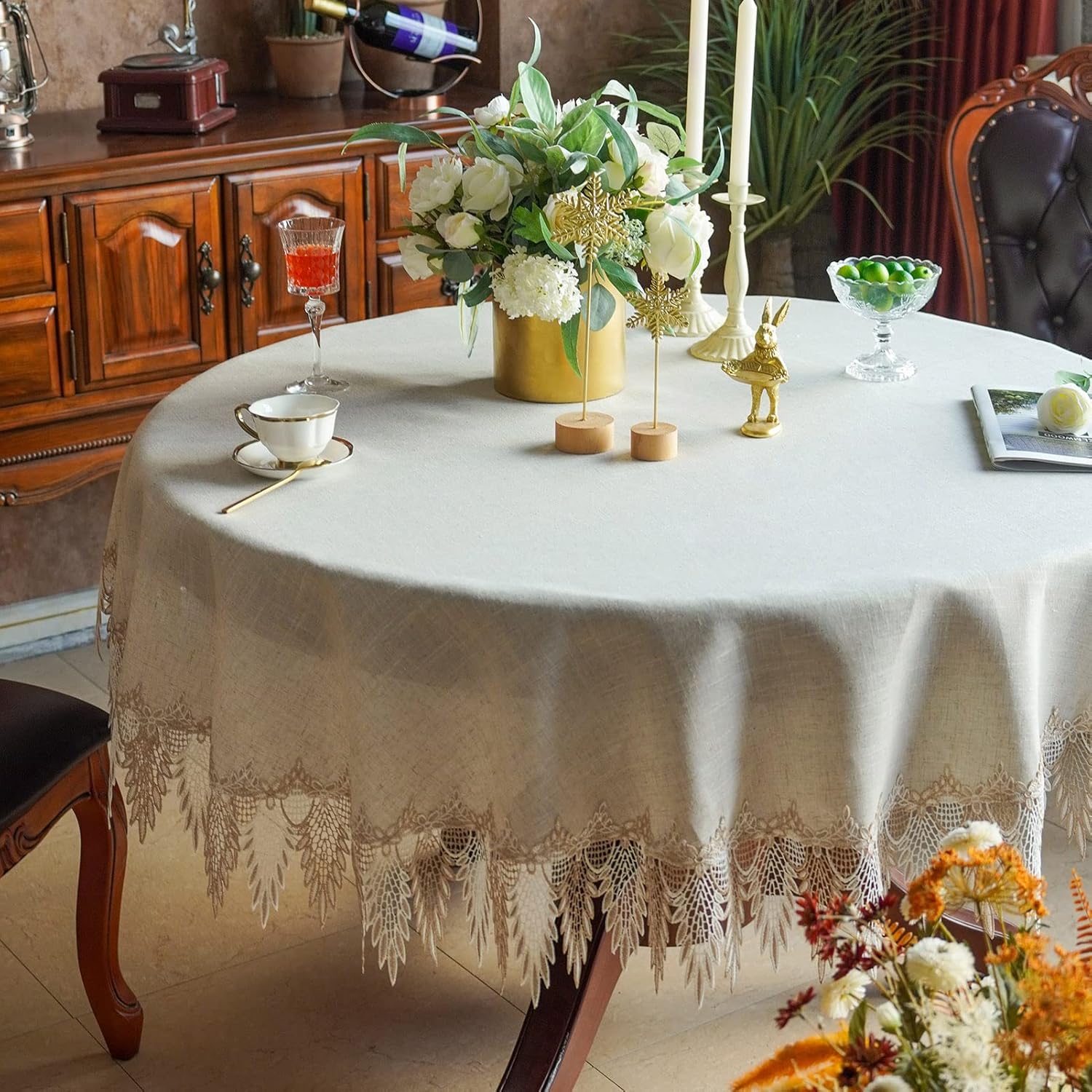 Elegant Rustic Farmhouse Grey Lace Table Cloth for Dining