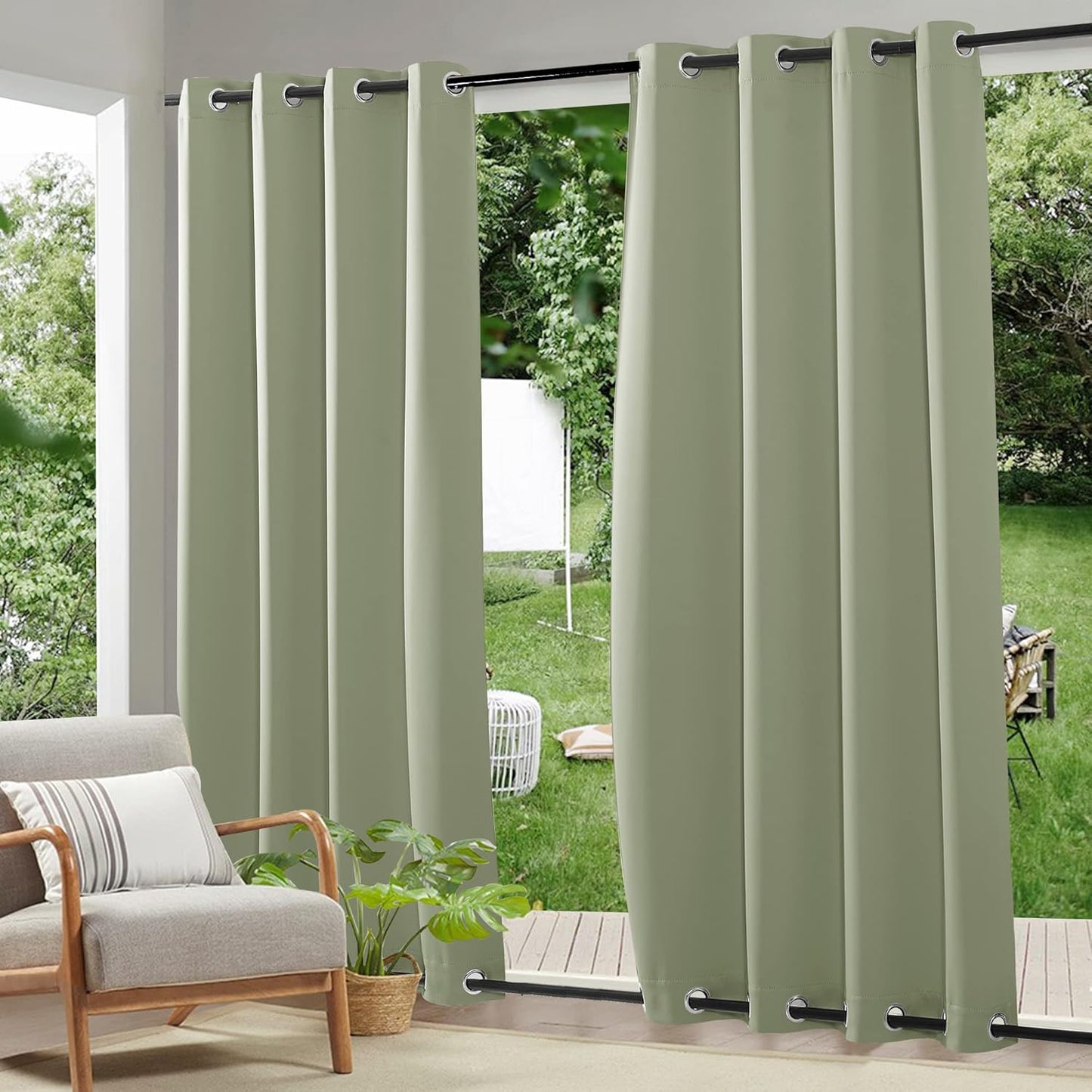 RYB HOME Outdoor Curtains for Patio and Porch, Sage Green