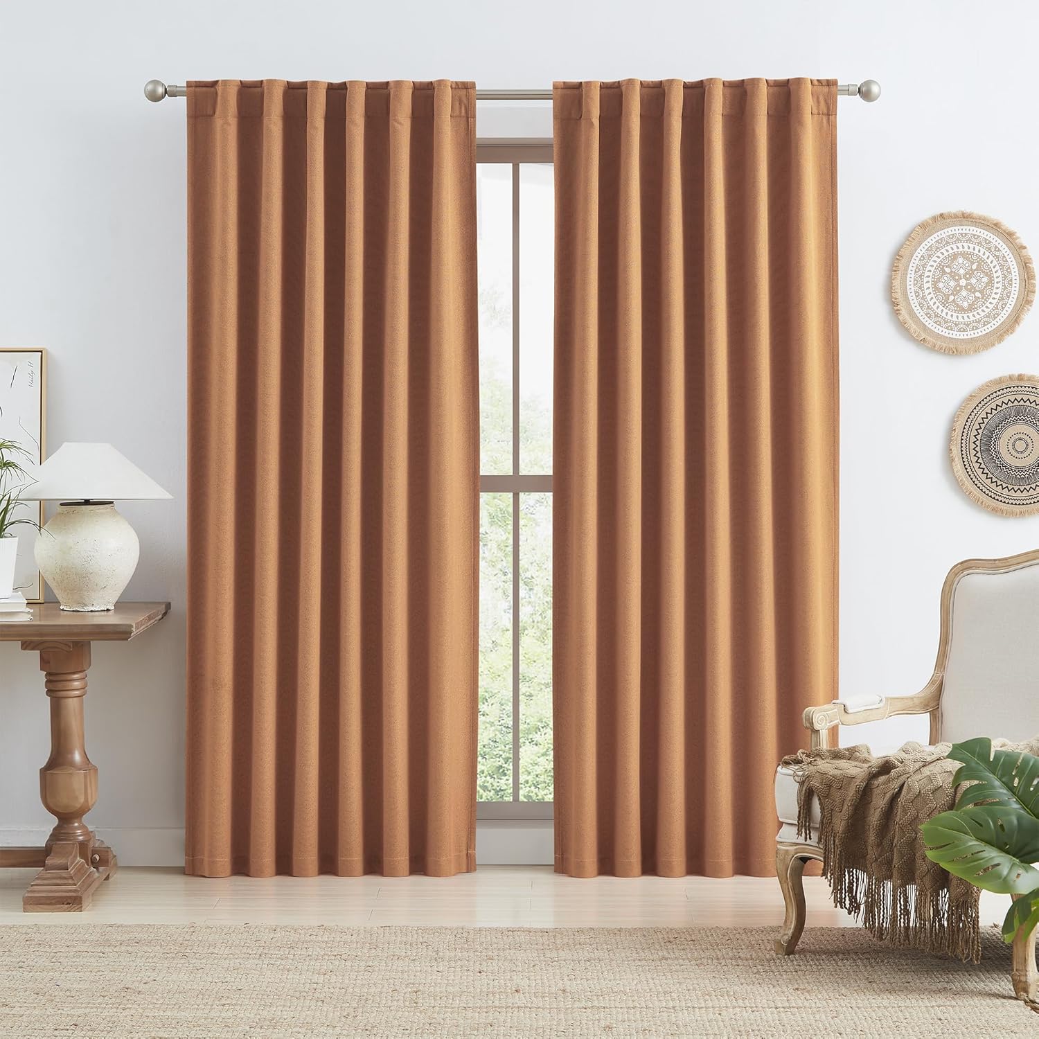 Blackout Linen Curtains Set 84 Inch Length for Cozy Decor