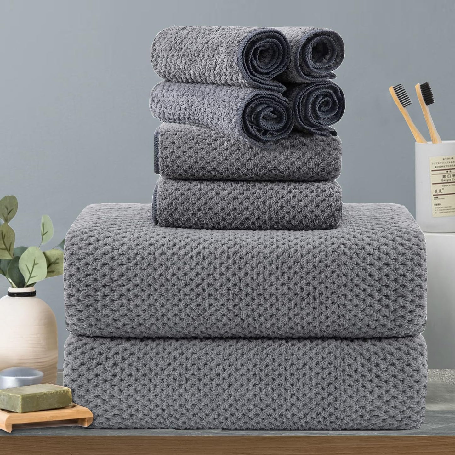 8-Piece Gray Bath Towels Set for Luxurious Home Spa Experience
