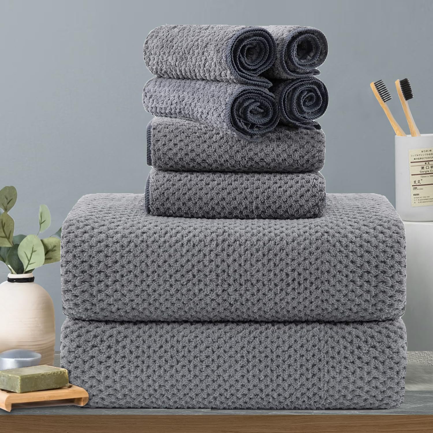 8-Piece Gray Bath Towels Set for Luxurious Home Spa Experience