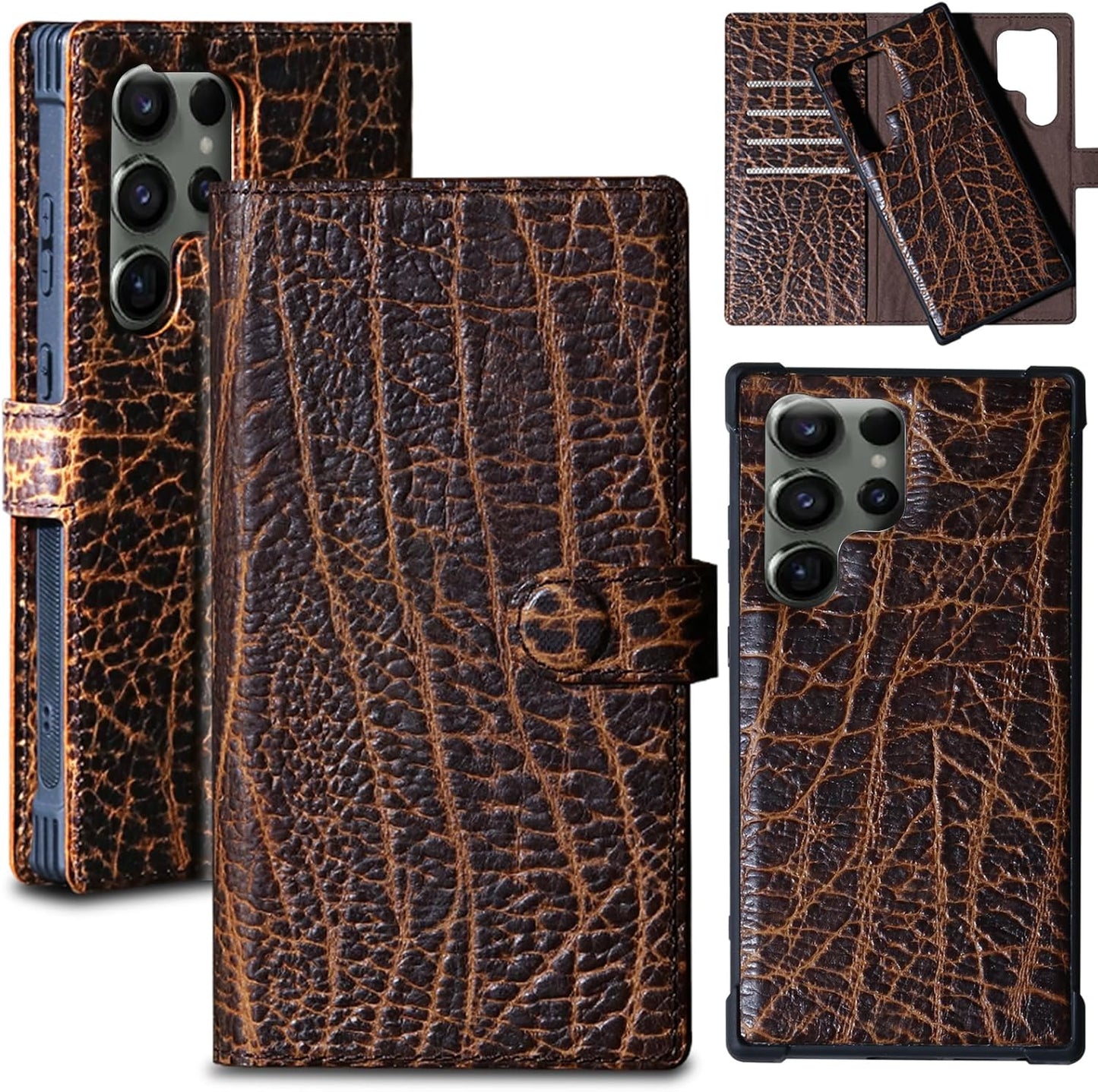 Leather Case Wallet for Samsung Galaxy S22 Ultra - Dark Brown
