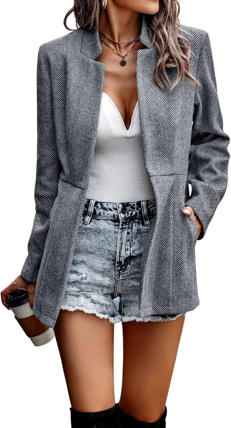 Chouyatou Women's Casual Business Open Front Blazer Jacket