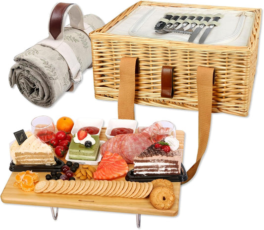 Hap Tim Wicker Picnic Basket Set for 2 with Insulated Cooler
