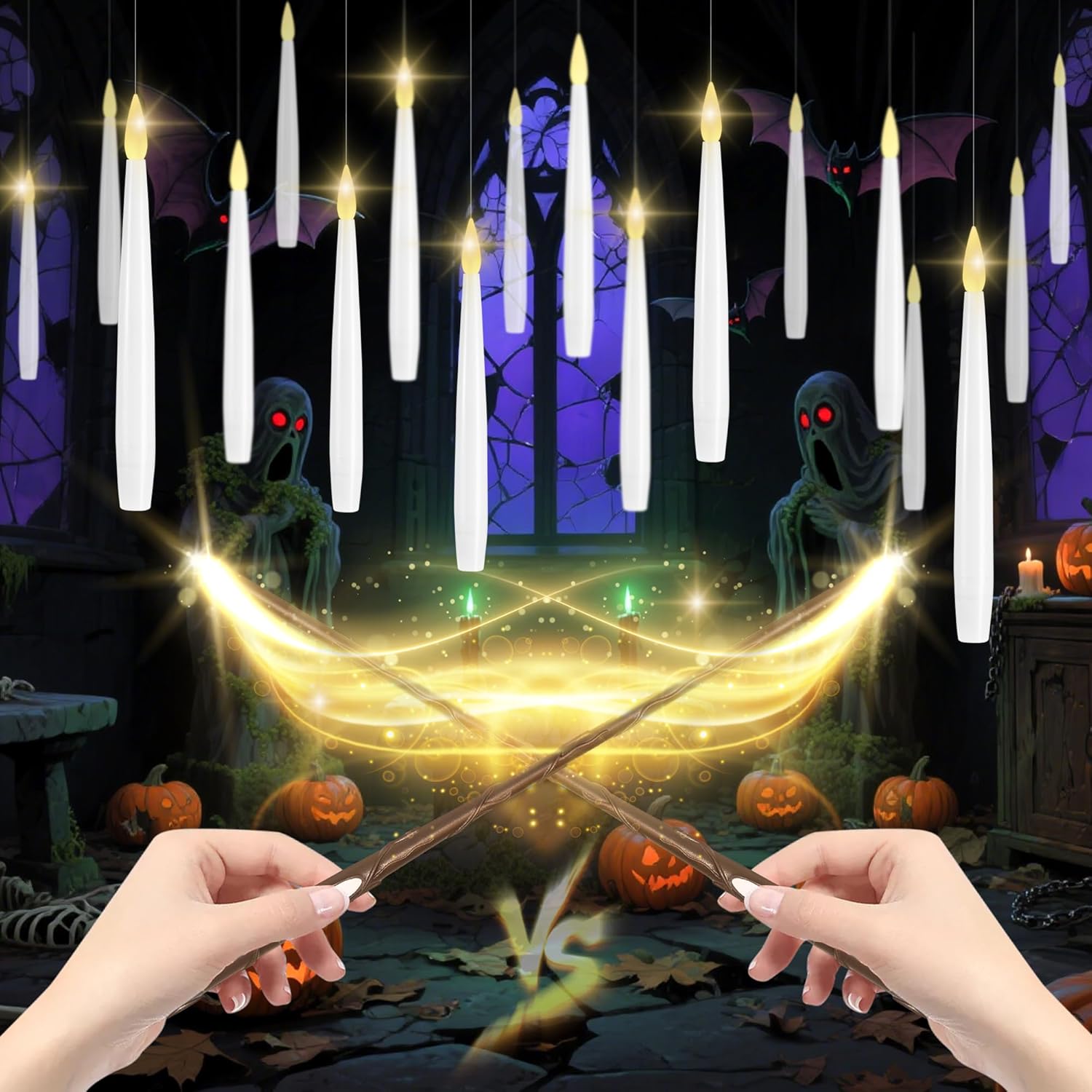 Floating Candles with Wand for Halloween and Christmas Decor