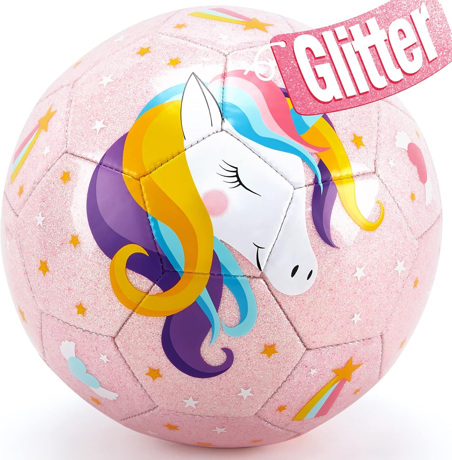 Glitter Unicorn Kids Soccer Ball Set - Pump & Mesh Bag Included