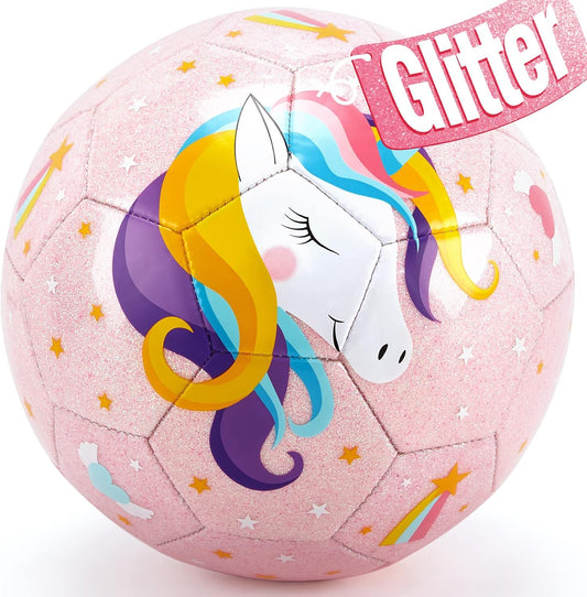 Glitter Unicorn Kids Soccer Ball Set - Pump & Mesh Bag Included