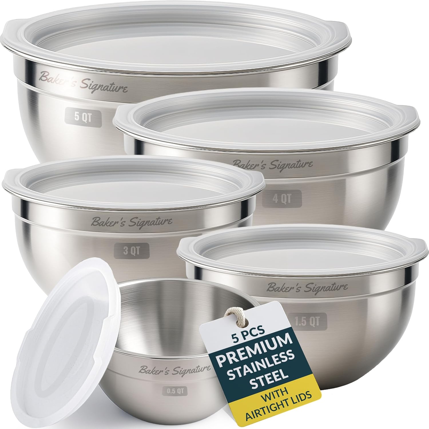 Baker's Signature Stainless Steel Mixing Bowls Set of 5