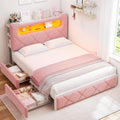 Queen Velvet Princess LED Bed Frame in Pink - Storage & Charging