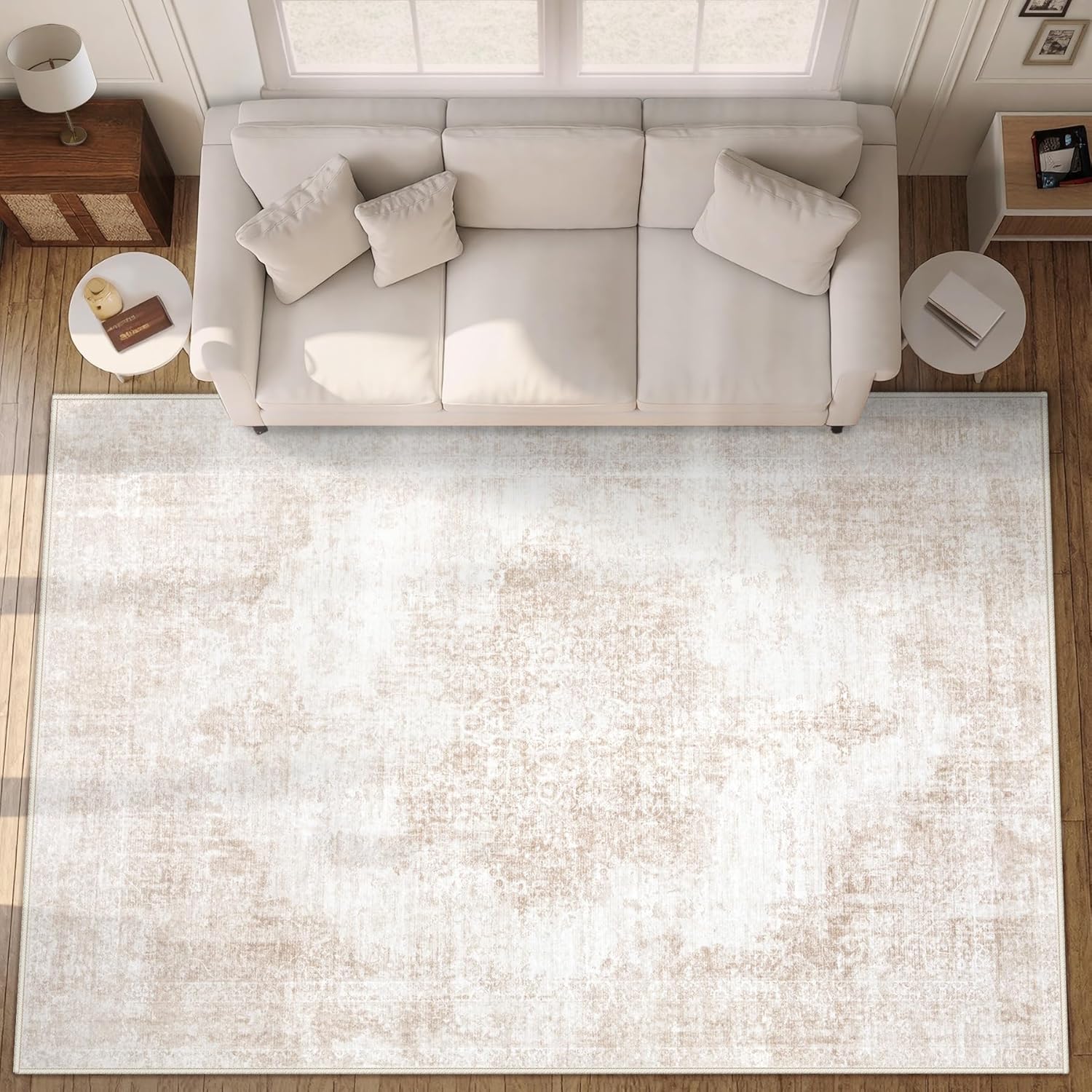 Vintage Area Rug 9x12: Soft Washable Non-Slip Living Room Carpet