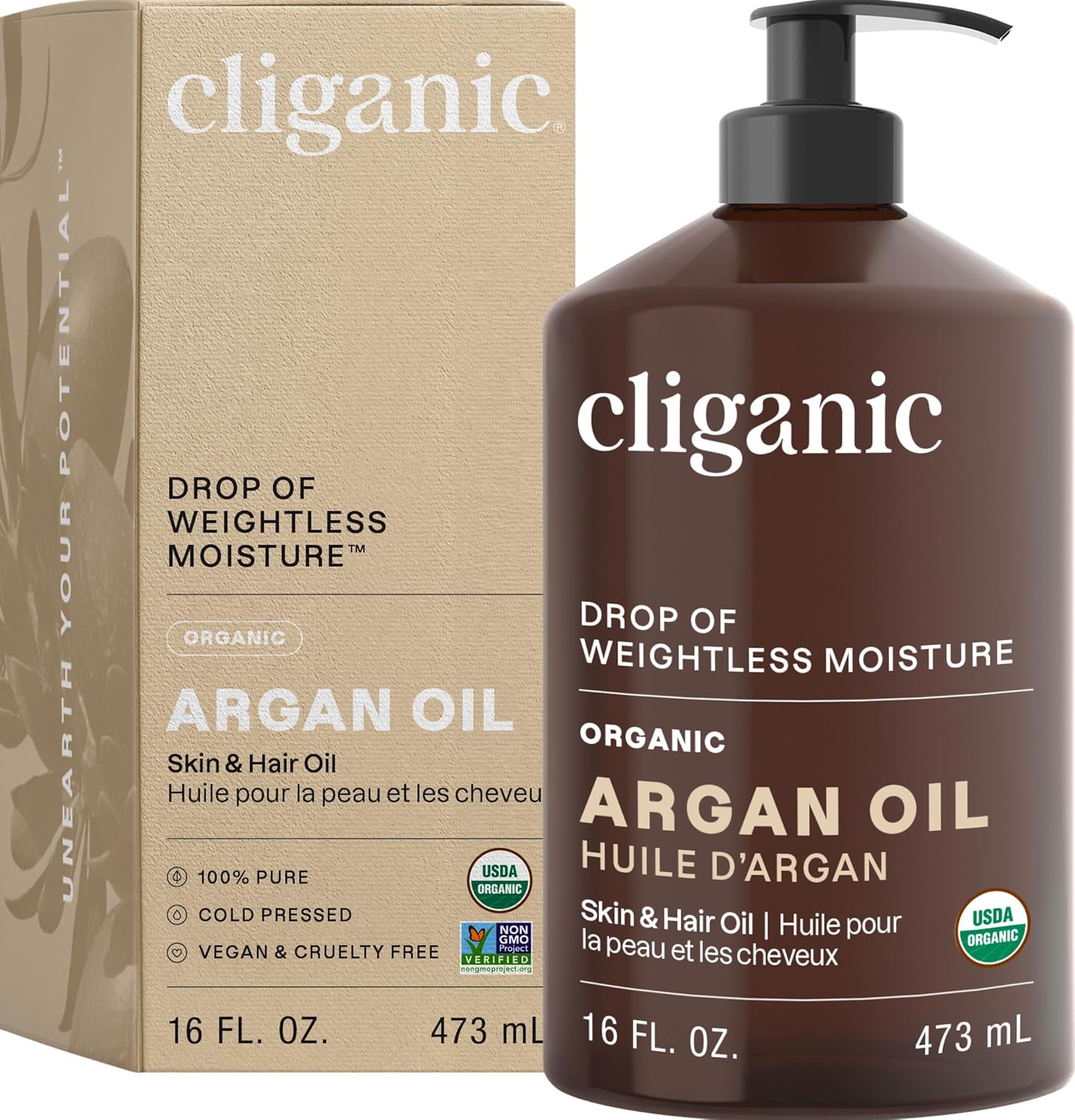 Cliganic Organic Argan Oil 16oz - Pure, Vegan & Cruelty-Free