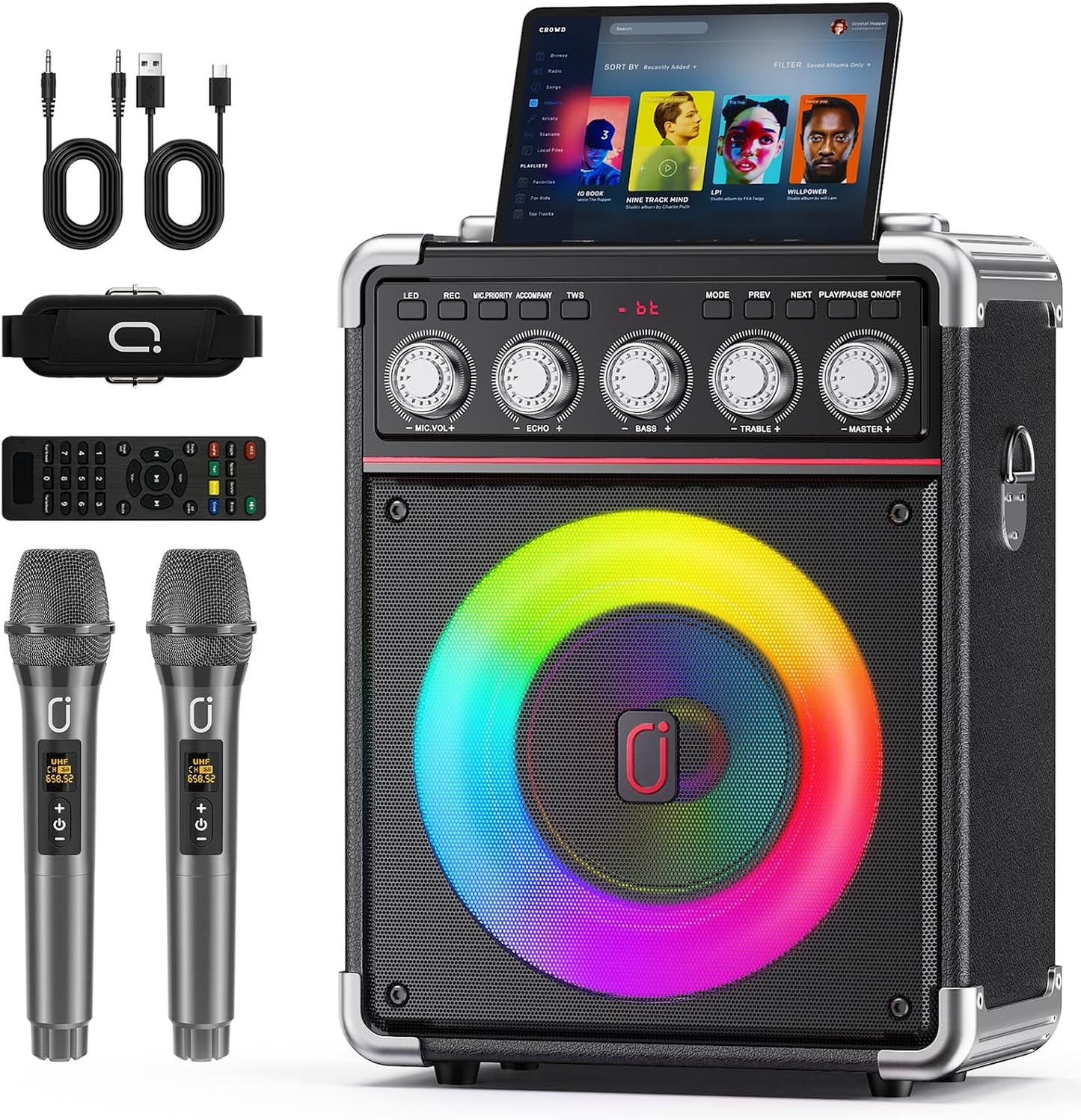 Karaoke Machine with 2 Wireless Mics for Fun Singing Nights