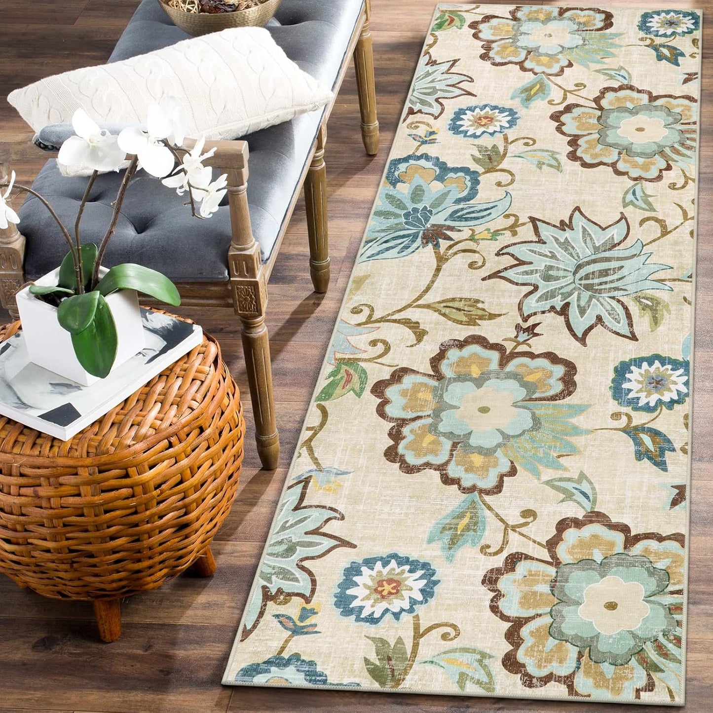 Beeiva Floral Washable Kitchen Runner Rug for Hallways 2x6