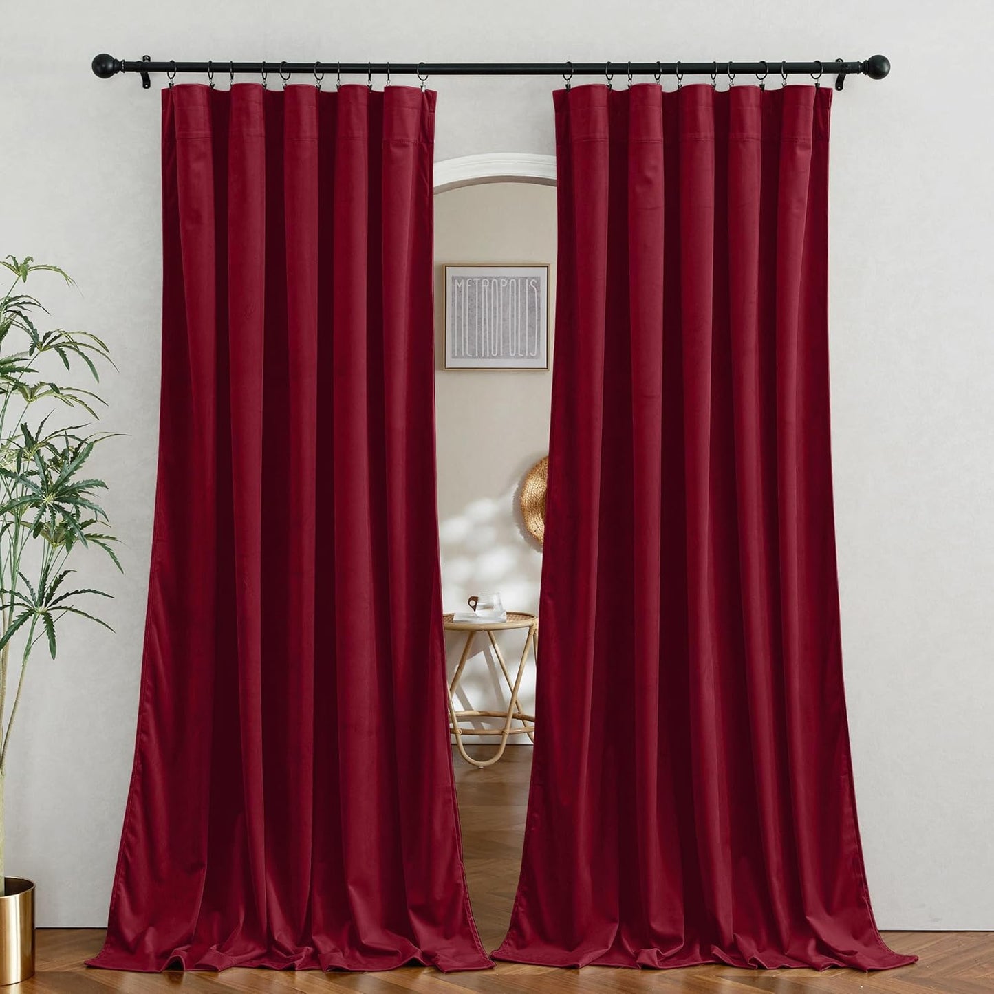 RYB HOME Red Velvet Curtains for Luxurious Home Decor