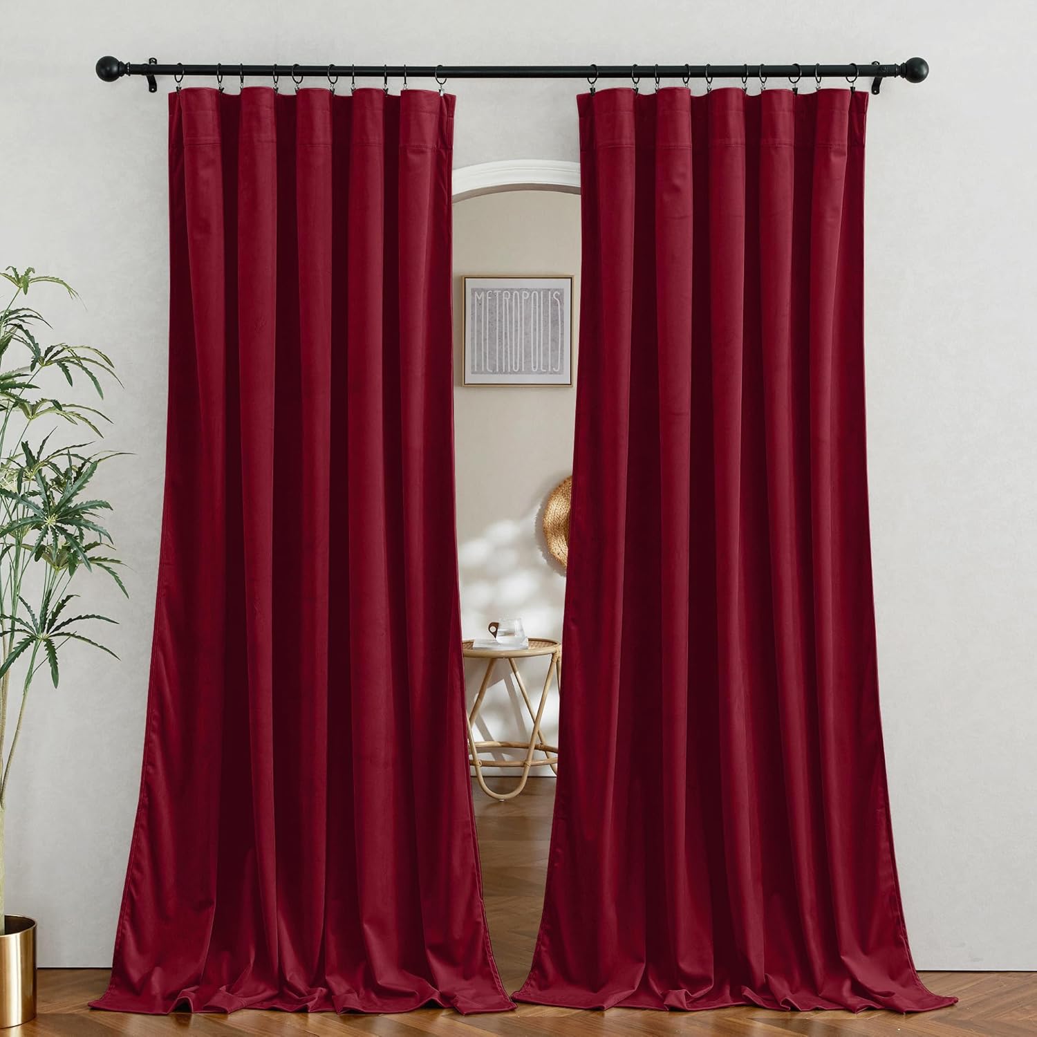 RYB HOME Red Velvet Curtains for Luxurious Home Decor