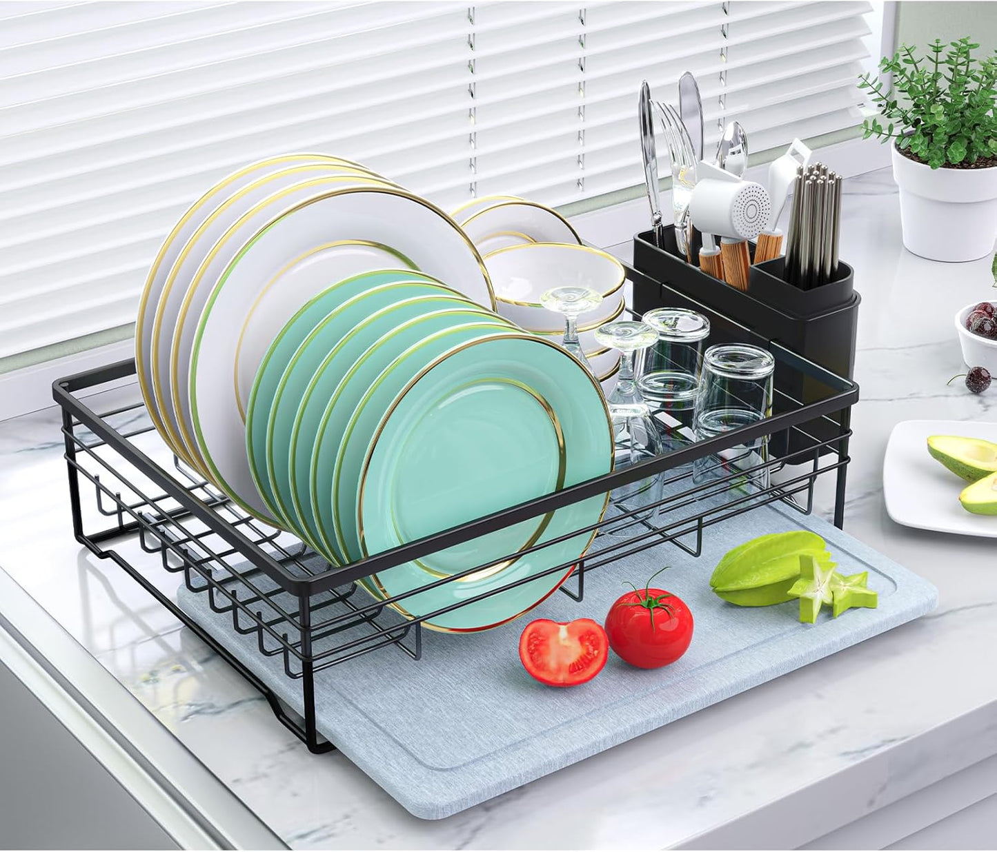 VABNEER Dish Drying Rack with Stone Drying Mat for Kitchen