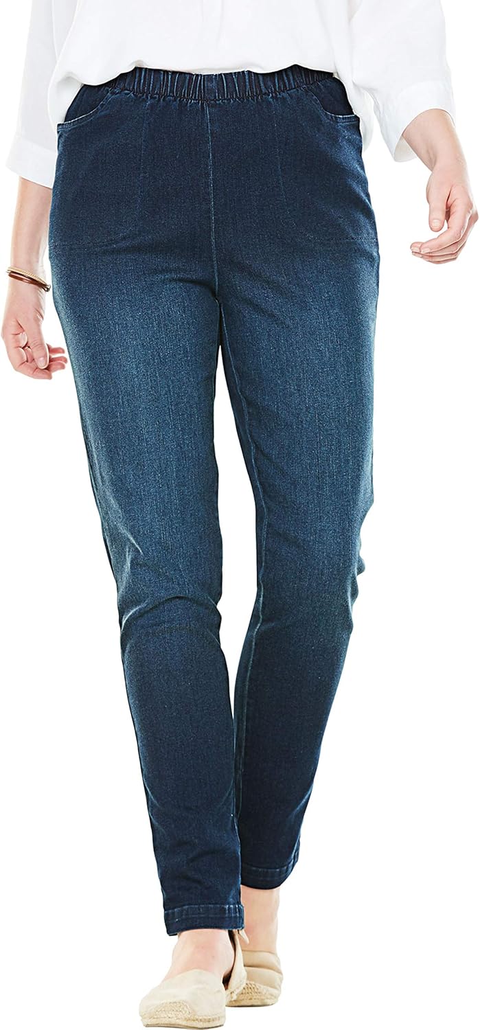 Woman Within Plus Size Straight Leg Elastic Waist Denim Jeans