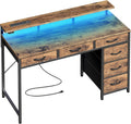 Huuger Gaming Desk with LED Lights and 6 Drawers for Home Office
