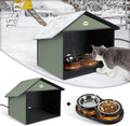 Outdoor Cat Feeding Station with Heated Water Bowl - Weatherproof