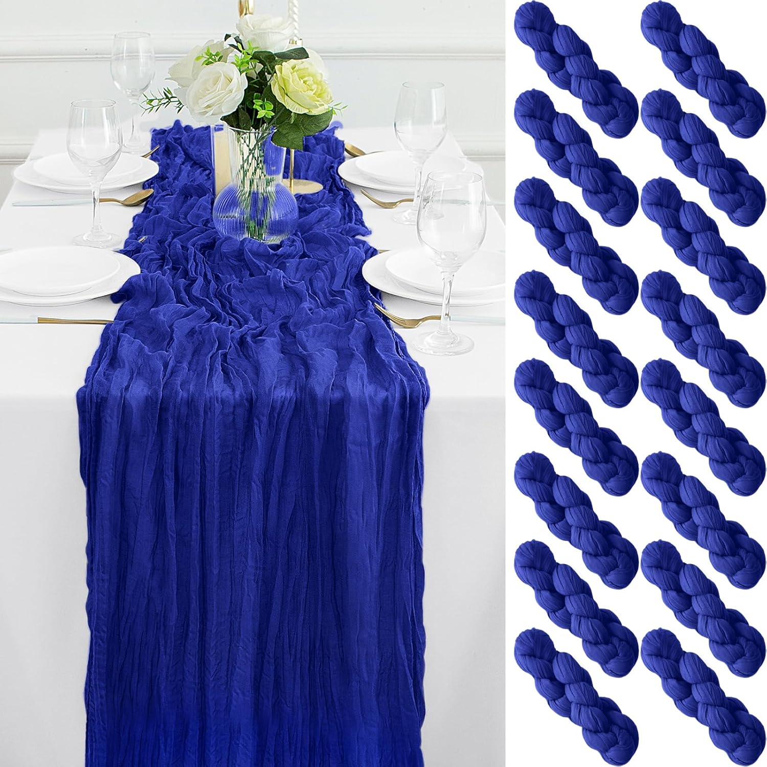 16Pack Royal Blue Cheesecloth Table Runners for Elegant Events