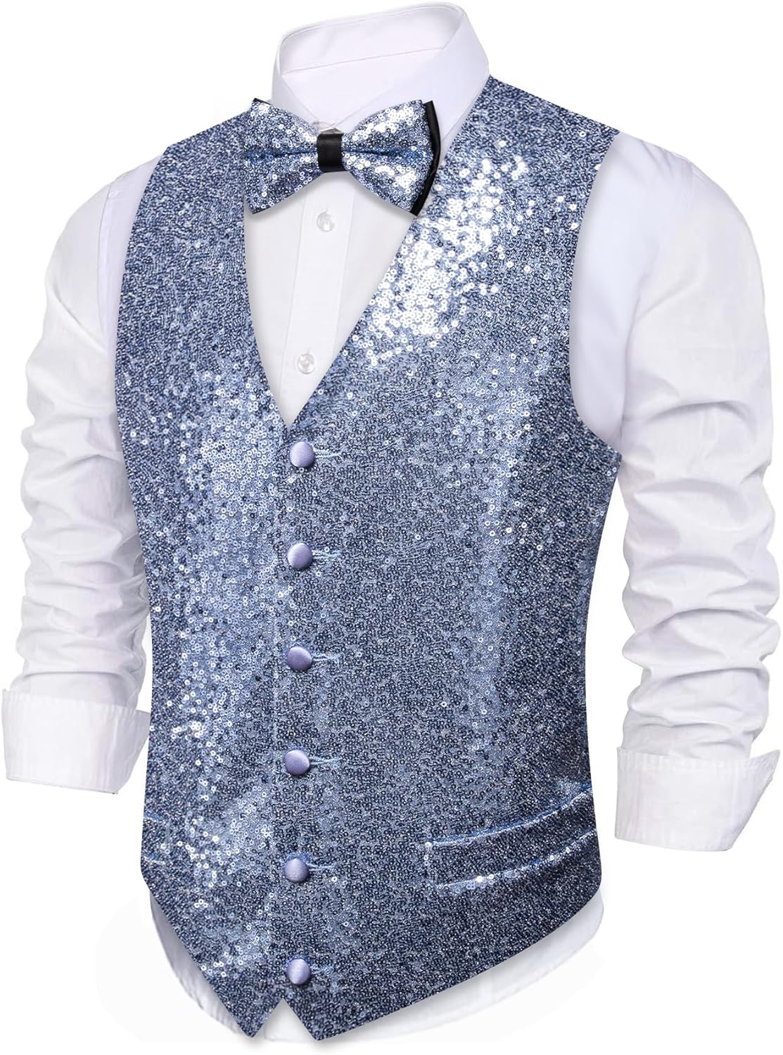 Barry.Wang Mens Sequins Vest for Prom Party Tuxedo Style