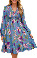 Floral Babydoll Mini Dress for Women - Smocked V-Neck Flowy