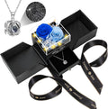 2 Preserved Real Roses with Heart Necklace for Her Gifts