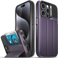 vCommute iPhone 15 Pro Wallet Case - Purple with Kickstand