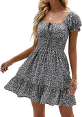 Heysolo Boho Floral Smocked Square Neck Mini Dress (Style ZB59)